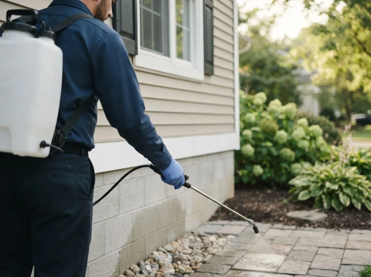 Pest control technician inspecting a home in Verona, MS